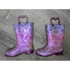 Western Chief Toddler Sparkle Heart Lightup Waterproof Rain Boots Pink Size 8
